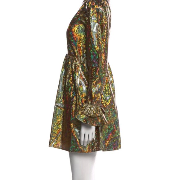 BATSHEVA Prairie ruffled holographic lamé mini dress gold size extra small 0 - Picture 11 of 12